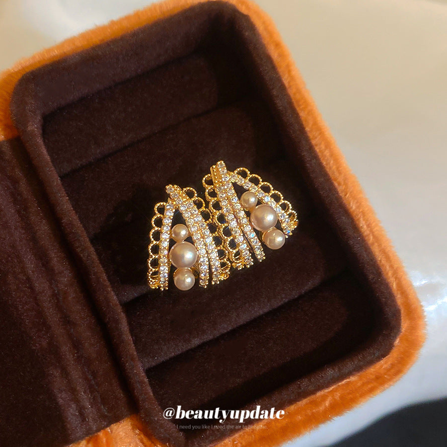 Orecchini a perno eleganti con perle geometriche e inserti in zirconia, per donna, gioielli minimalisti di moda per tutti i giorni
