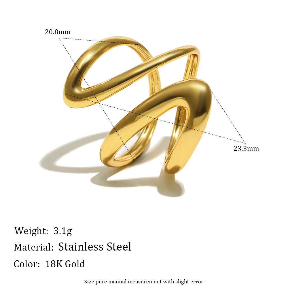 Anillo minimalista de acero inoxidable con forma de línea y baño de oro de 18K para mujer