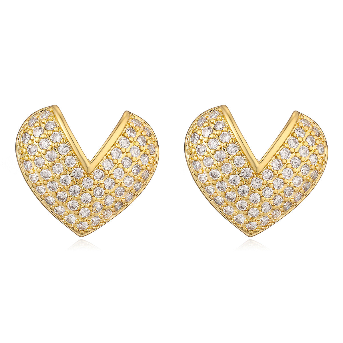 Orecchini a Cuore Minimalisti in Rame con Placcatura in Oro Vero e Zirconi Micro-Incastonati per Donna
