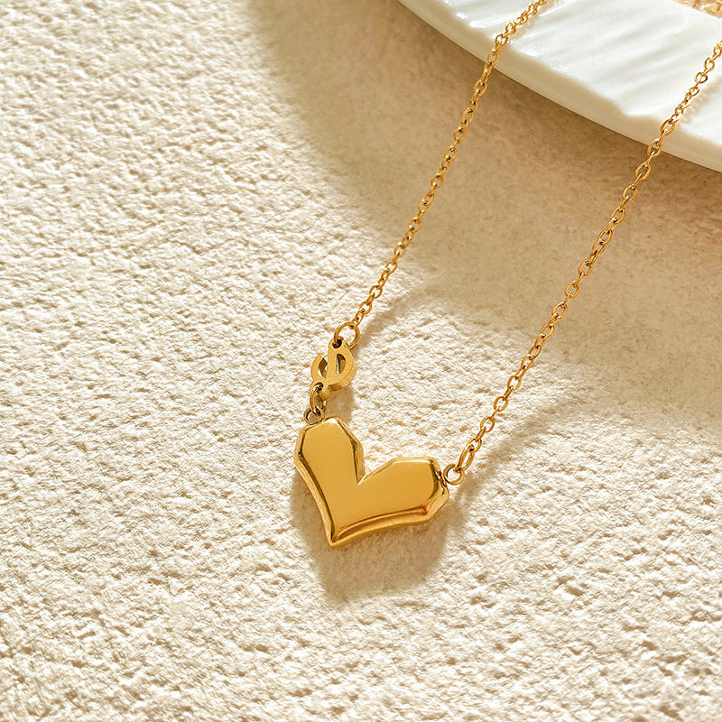 Minimalist Titanium Steel Heart and Letter Necklace and Bracelet Set