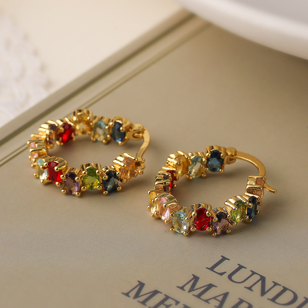 Minimalist Geometric Hoop Earrings for Women with Plated Copper and Colorful Zirconia