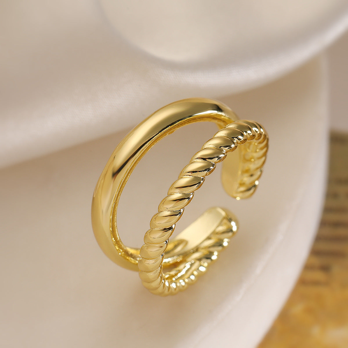 Minimalist Geometric Open Ring for Women in Copper with Micro-Pavé Setting