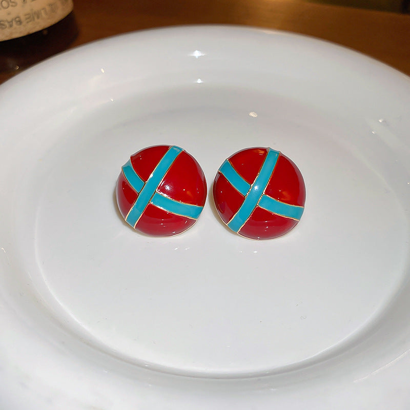 Vintage Geometric Earrings with Enamel Finish in Copper Base and Steel Posts for Women