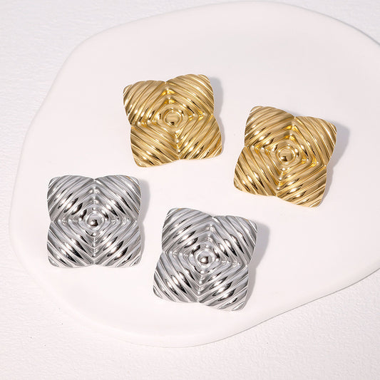 Orecchini a Perno da Donna Vintage Geometrici Quadrati Testurizzati in Acciaio Inox Placcato Oro 18K