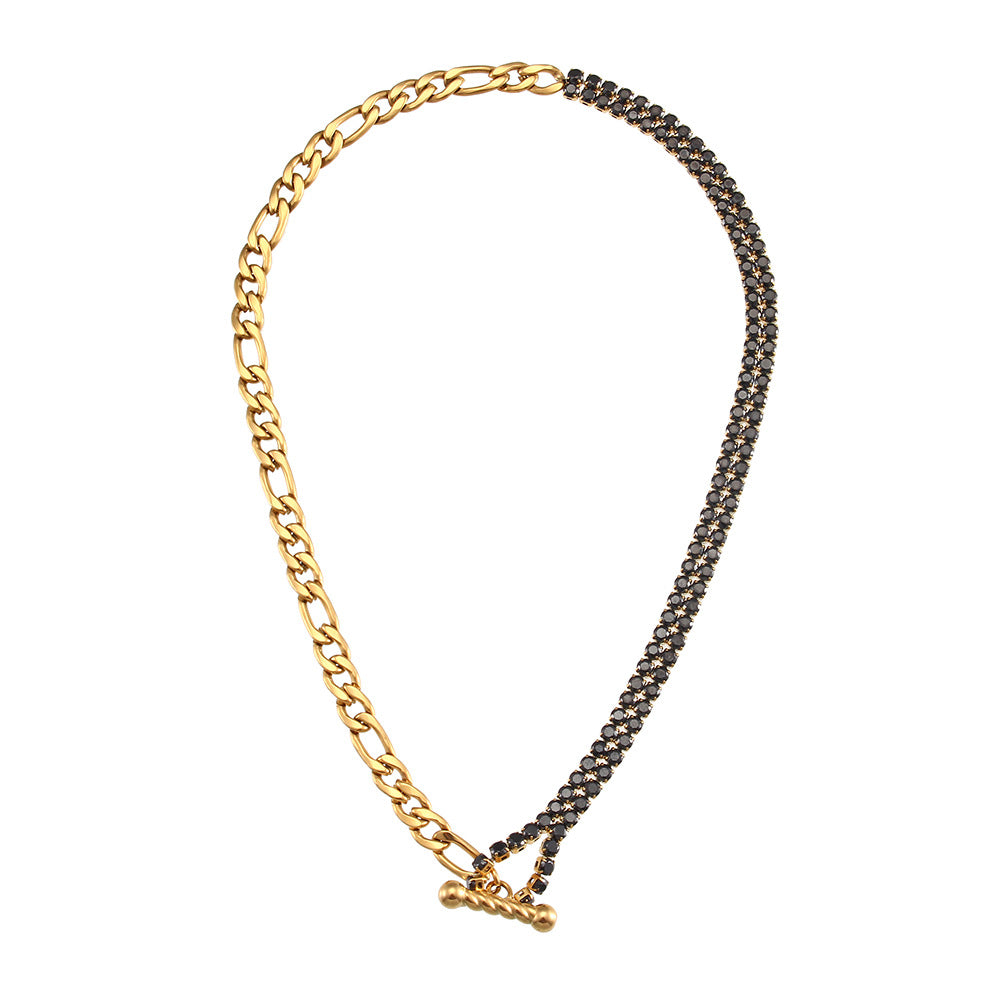 Collana con Pendente Geometrico alla Moda da Donna Acciaio Inossidabile Placcato Oro 18K con Zirconi Micro-Incastonati