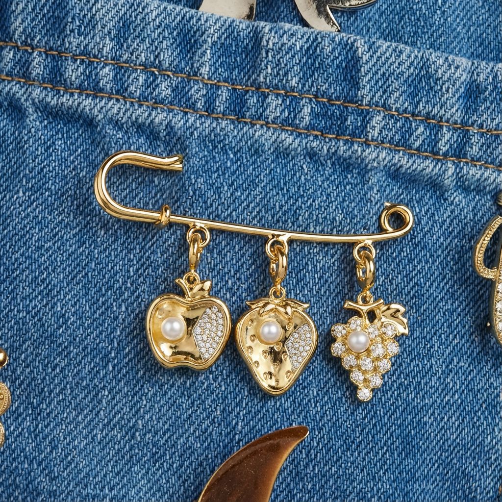 Vintage 14K Gold Plated Geometric Fruit Drip Oil Cubic Zirconia Brass Charm Bar