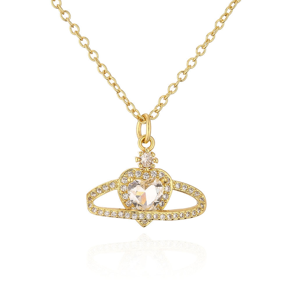 Minimalist Geometric Heart Pendant Necklace for Women in Copper with 18K Gold Plating and Zircon Inlay