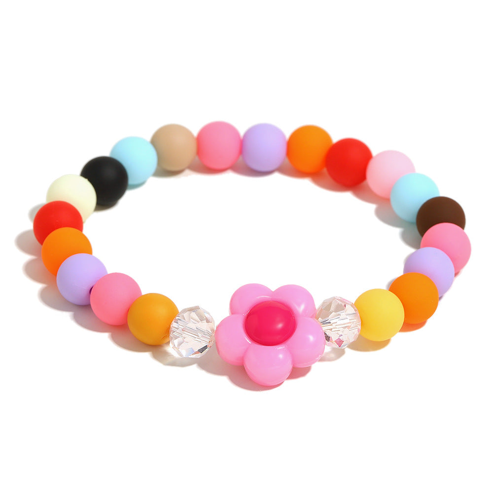 Fashionable Geometric Acrylic Bracelet with Floral Accents for Women, Handmade Dopamine-Inspired Colorful Accessory