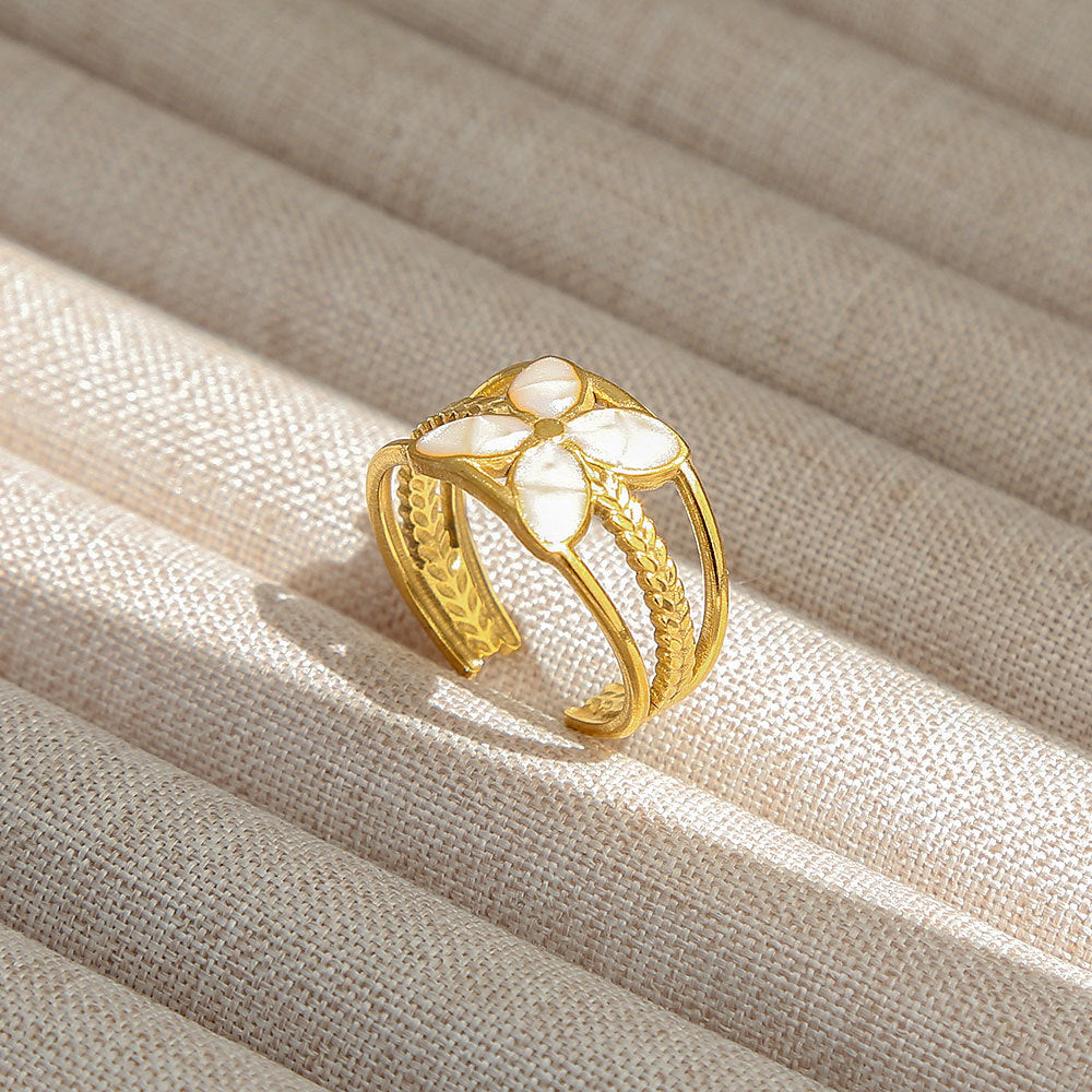 Anello Aperto Regolabile da Donna in Acciaio Inossidabile Stile INS Vintage, Geometrico e a Cuore, con Intarsio in Pietra Naturale, Elegante e Minimalista