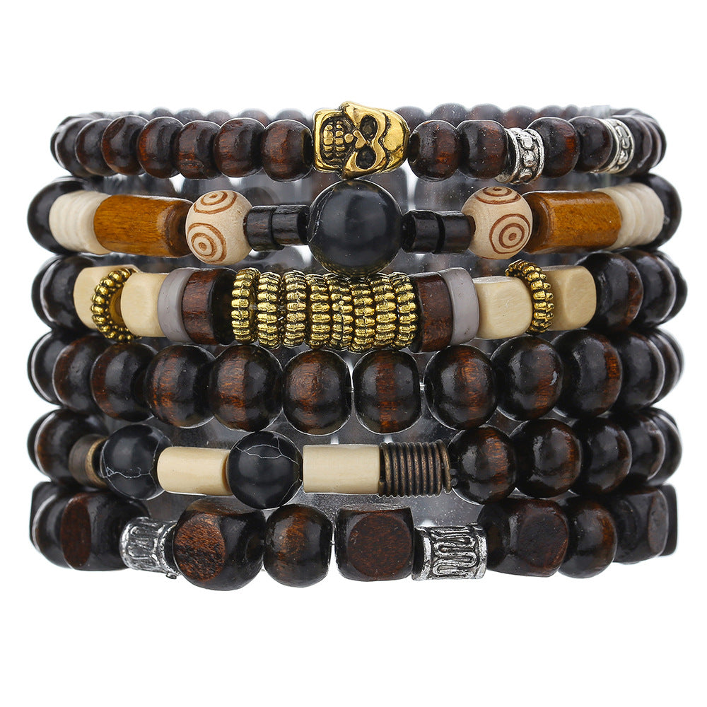 Vintage Ethnic Round Wood Beaded Tree of Life Bracelet for Men and Women