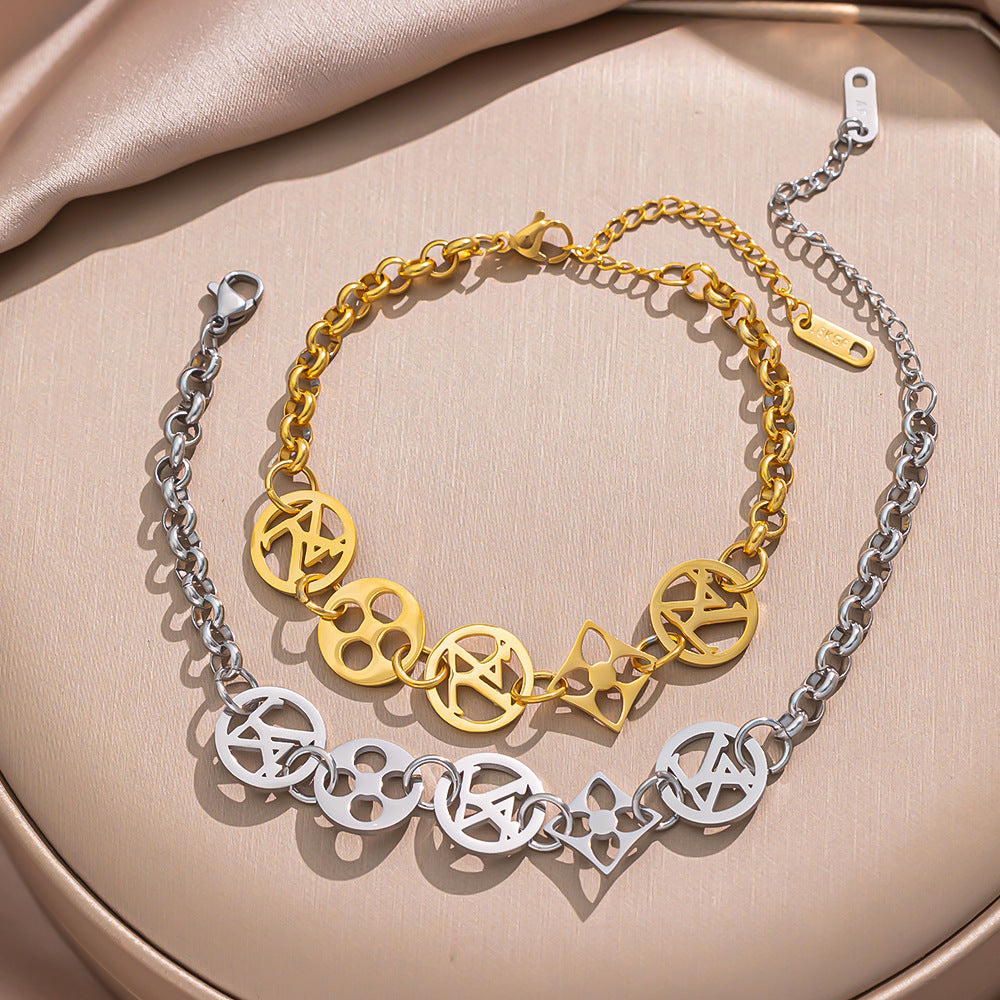Vintage Minimalist Titanium Steel Letter Charm Bracelet with Vacuum Plating for Women