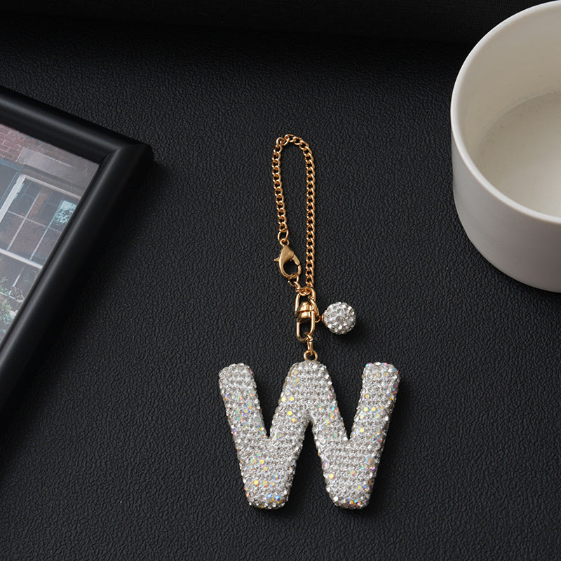 Luxury Rhinestone Letter Pendant Resin Charm for Car Cup Chain