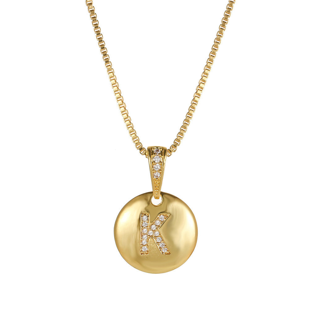 Vintage Sweet Geometric Letter Brass Inlay Cubic Zirconia Necklace Box Chain for Women