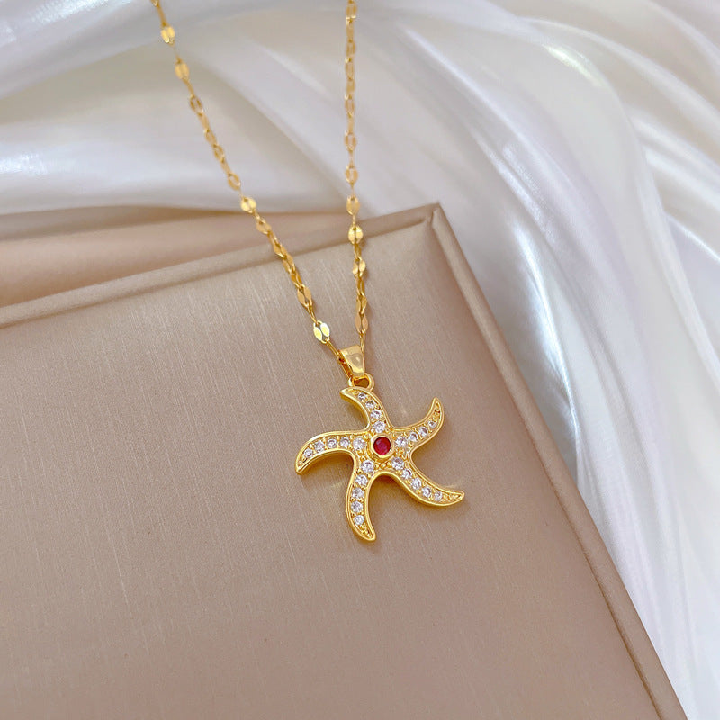 Collana Minimalista Unisex in Acciaio al Titanio a Forma di Stella con Strass, Catenina Regolabile