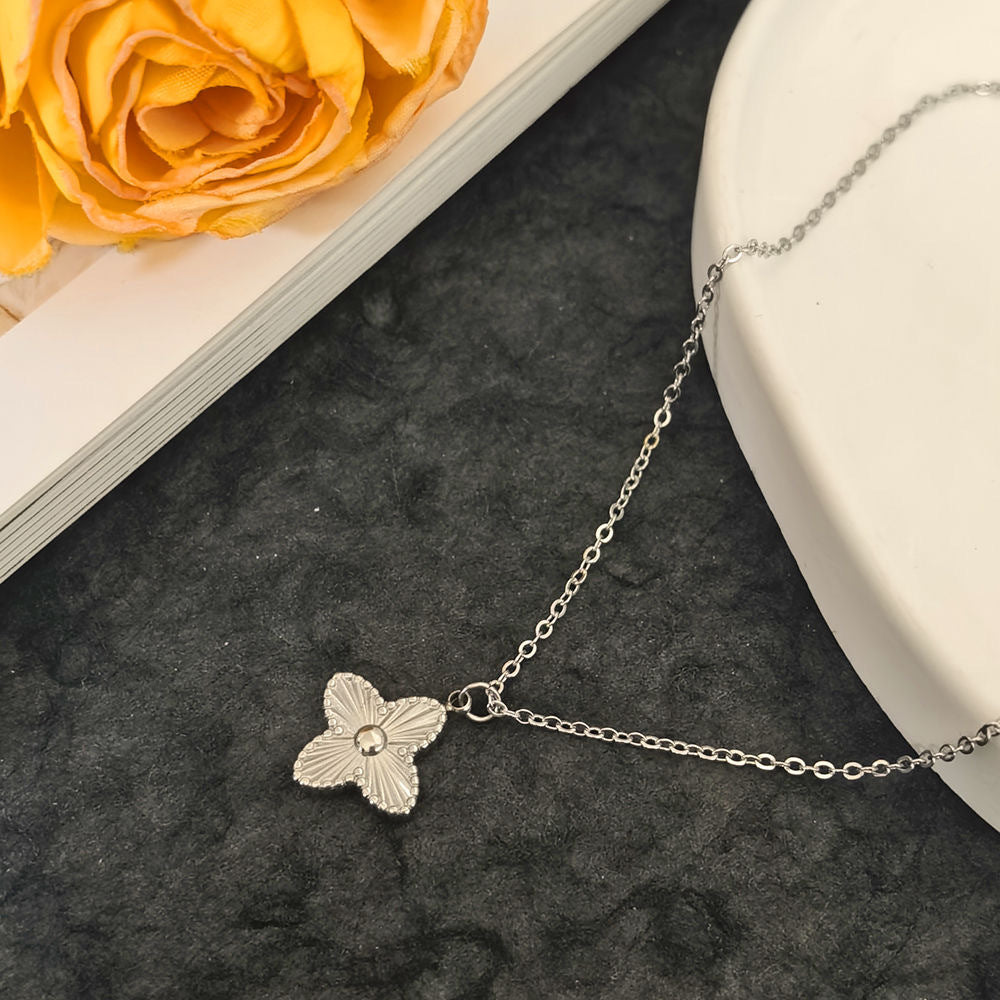Minimalist Four-Leaf Clover Plant Titanium Steel Plated Pendant Necklace for Unisex
