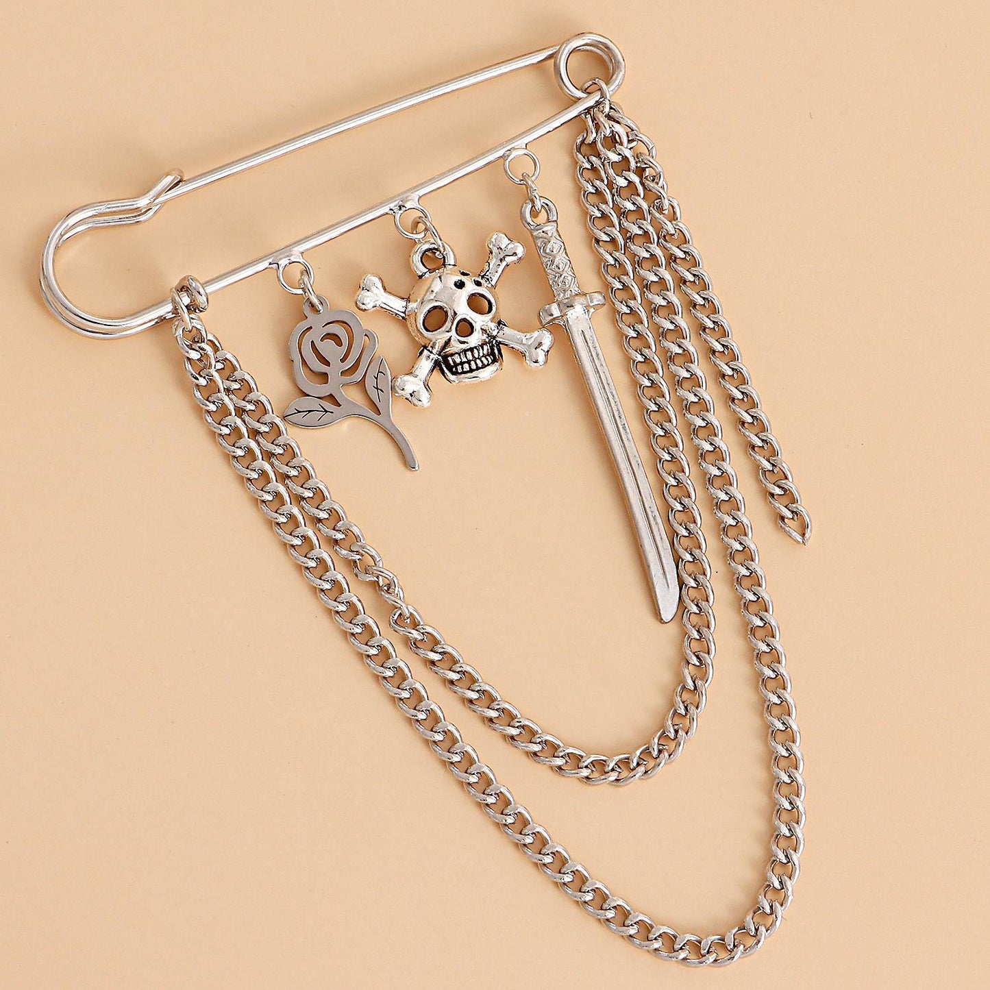 Geometric Skull Brooch for Women in Alloy with Plated Finish and Long Fringe Detail