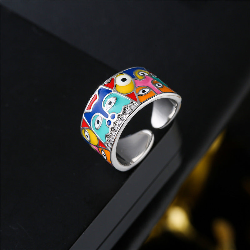 Fashion Geometric Gold Plated Drip Oil Cubic Zirconia Eye Ring for Women