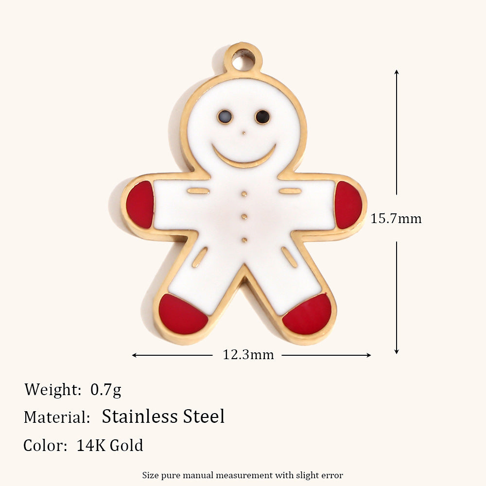 Colgante de acero inoxidable con forma de corazón y temática navideña, chapado en oro de 14 quilates, con diseño de reno, muñeco de nieve y calcetín para mujer