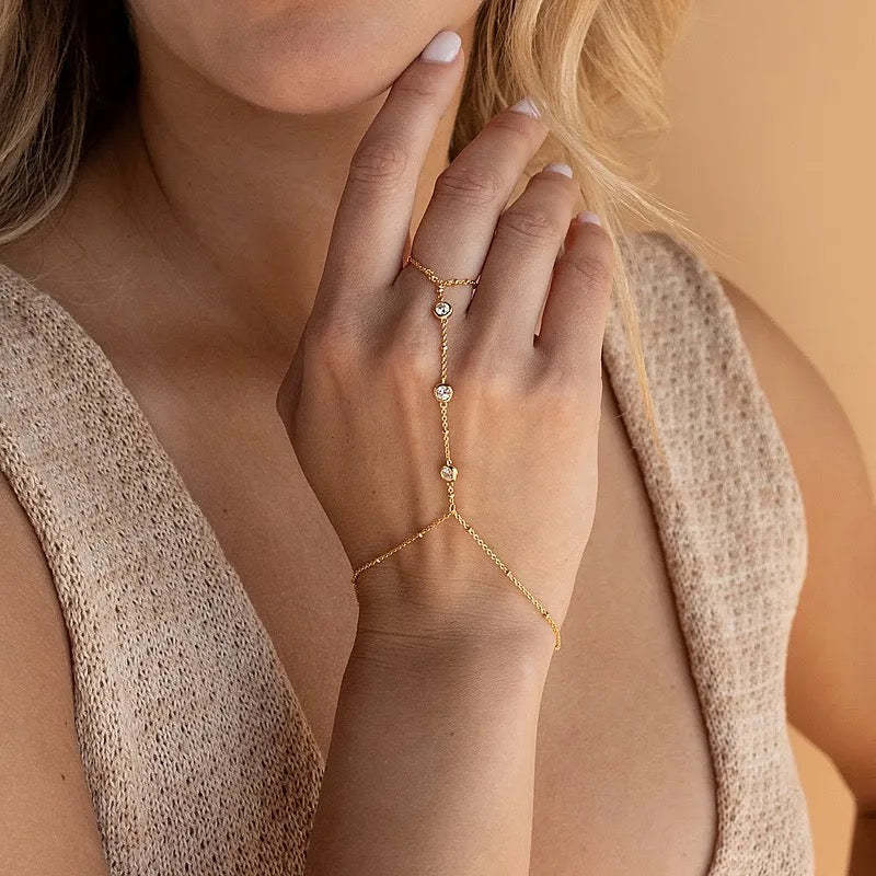 Anello-Bracciale Geometrico da Donna in Acciaio Inossidabile con Perla e Zirconia, Estetica Lussuosa Minimalista