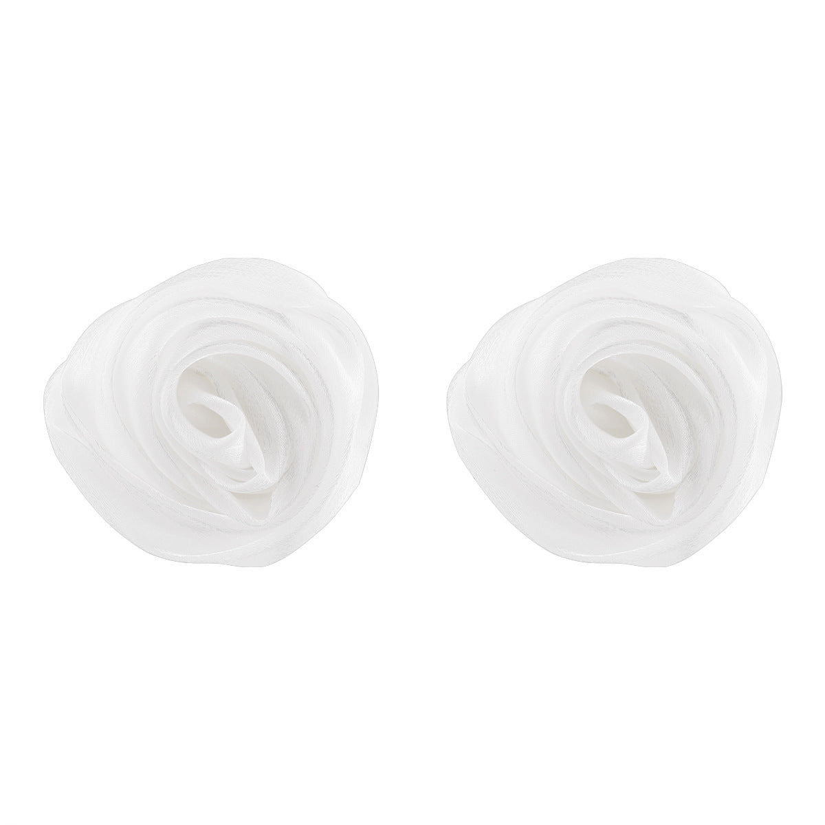 Pendientes de botón de rosa en 3D de estilo floral dulce y fresco con tela de organza y artesanía tejida a mano para mujer