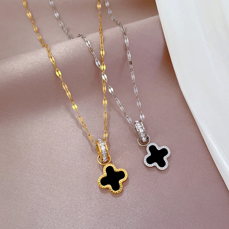 Minimalist Geometric Titanium Steel Collar Chain with Clover Pendant