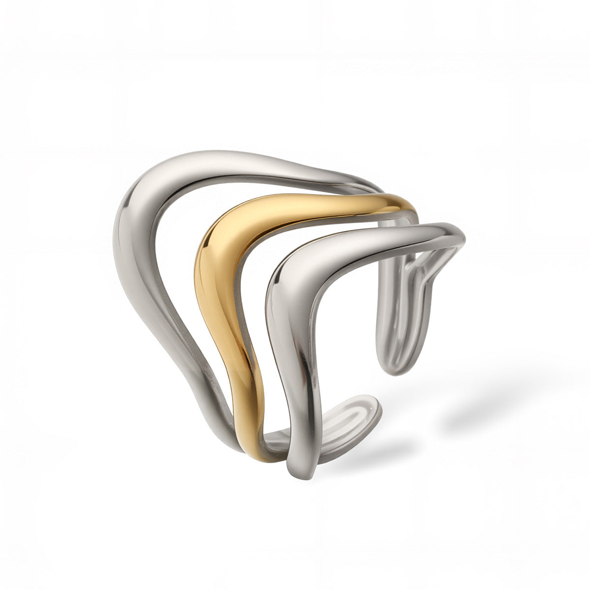 Anello Aperto Minimalista Geometrico in Acciaio Inossidabile da Donna con Dettagli Micro-Pavé e Design Irregolare