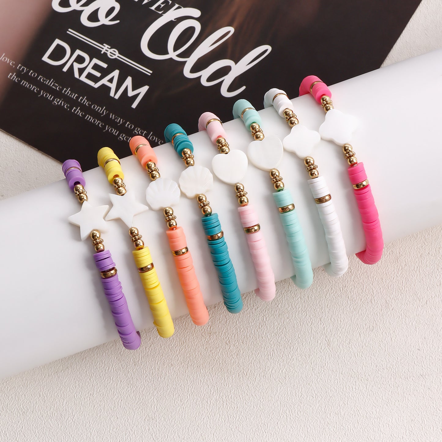 Minimalist Geometric Polymer Clay Heart Mother-of-Pearl Bracelet for Women with Plated Finish