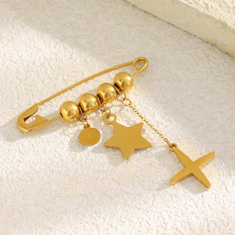 Broche de estrella y ojo minimalista geométrico de acero inoxidable chapado en oro de 18 quilates para regalo unisex