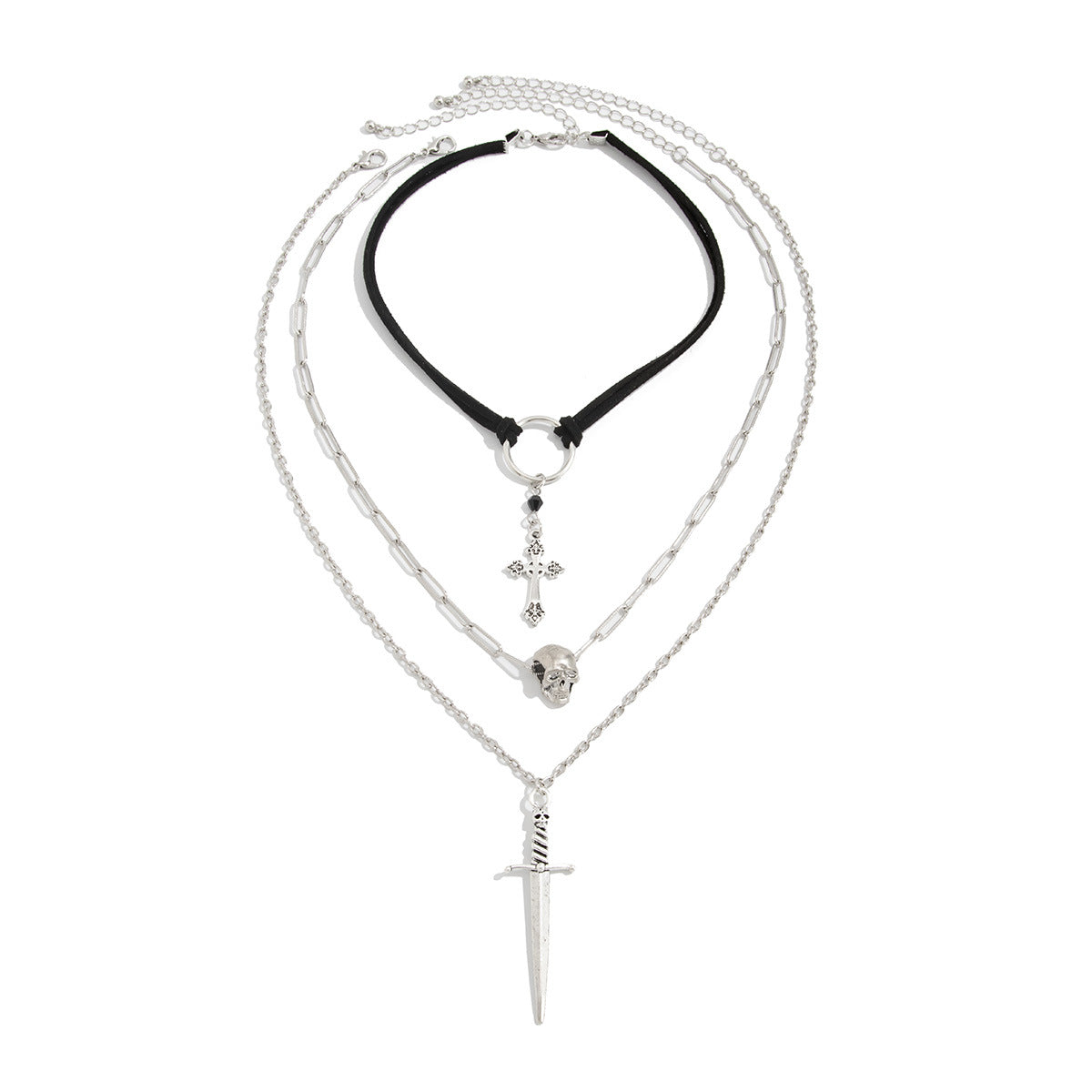 Collana a ciondolo croce gotica post-apocalittica da donna con finitura placcata in lega di zinco a forma di stella geometrica, gioielli Y2K per layering di tendenza