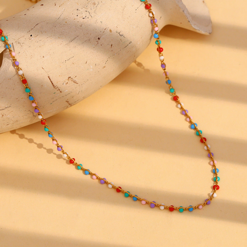 Fashionable Minimalist Geometric Pendant Necklace in Stainless Steel with 18K Gold Plating and Enamel Accents for Women