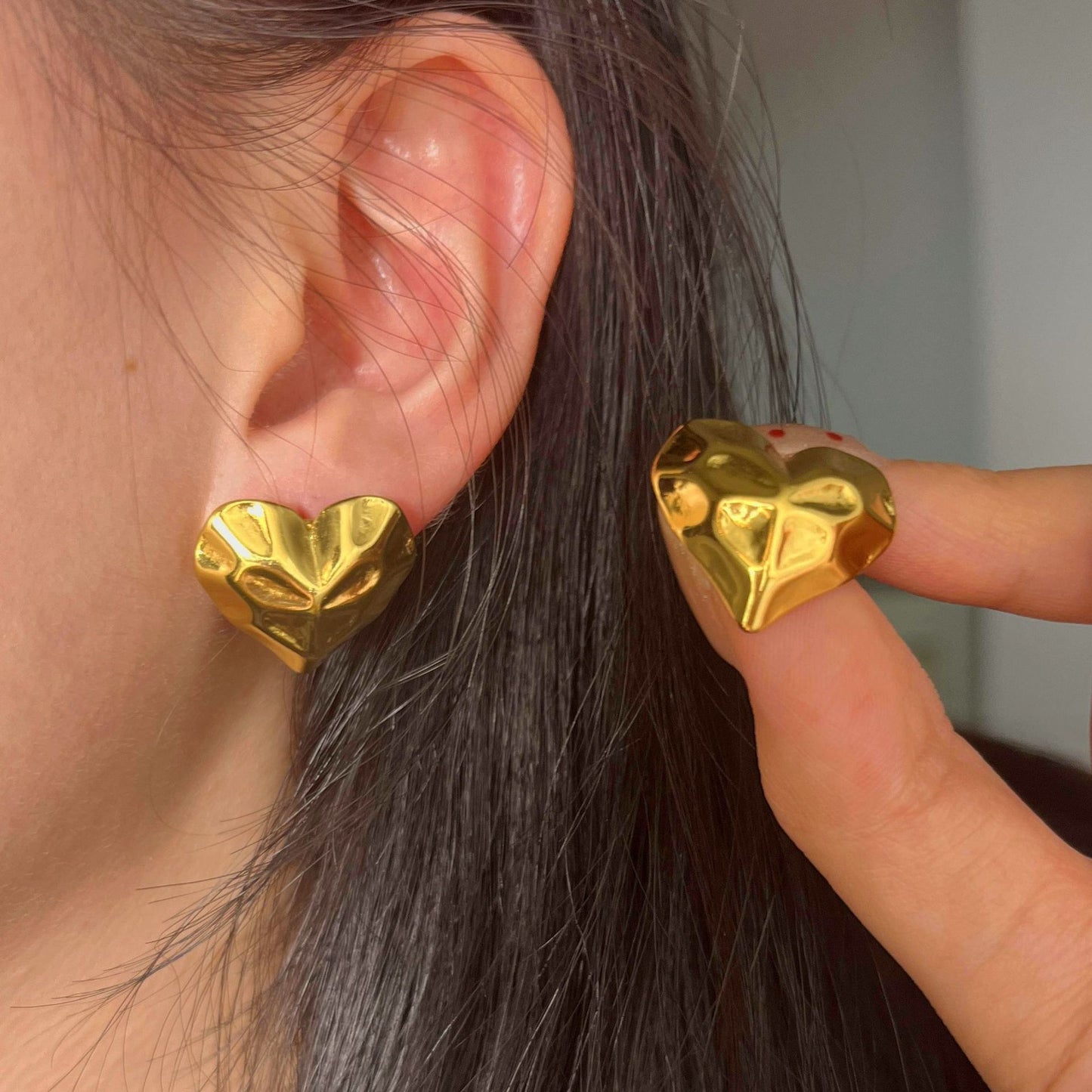 Sweet Heart Shaped Plated Stainless Steel Earrings for Women