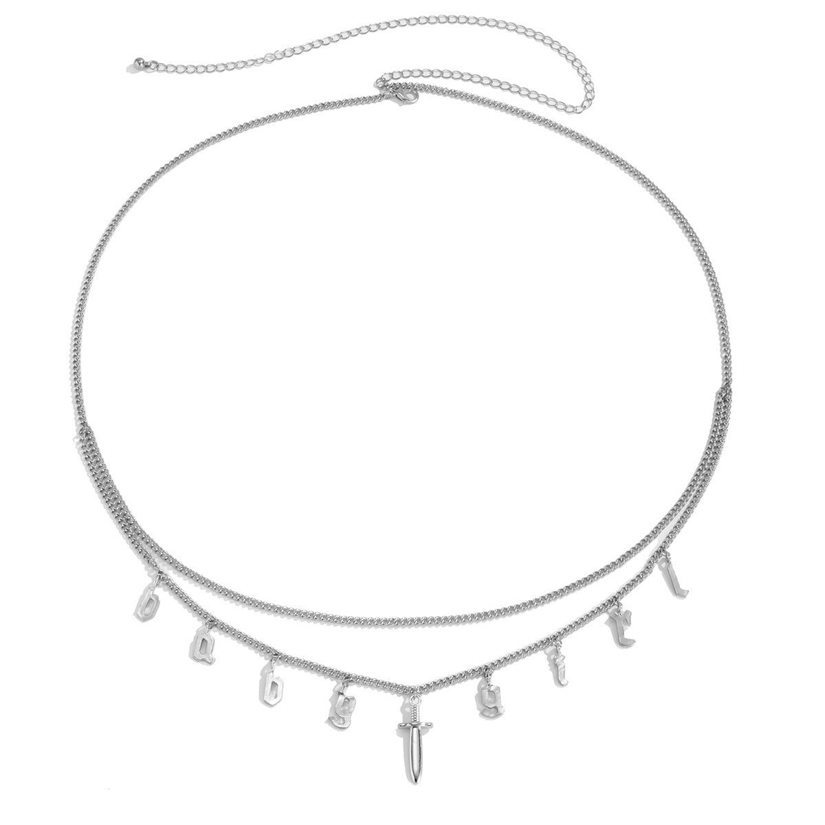 Minimalist Punk Multi-layer Alloy Letter Sword Pendant Body Chain for Women