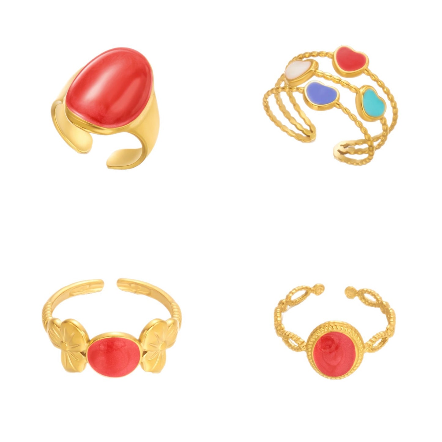 Vintage Luxury 18K Gold Plated Geometric Round Oval Drip Oil Stainless Steel Ring for Women