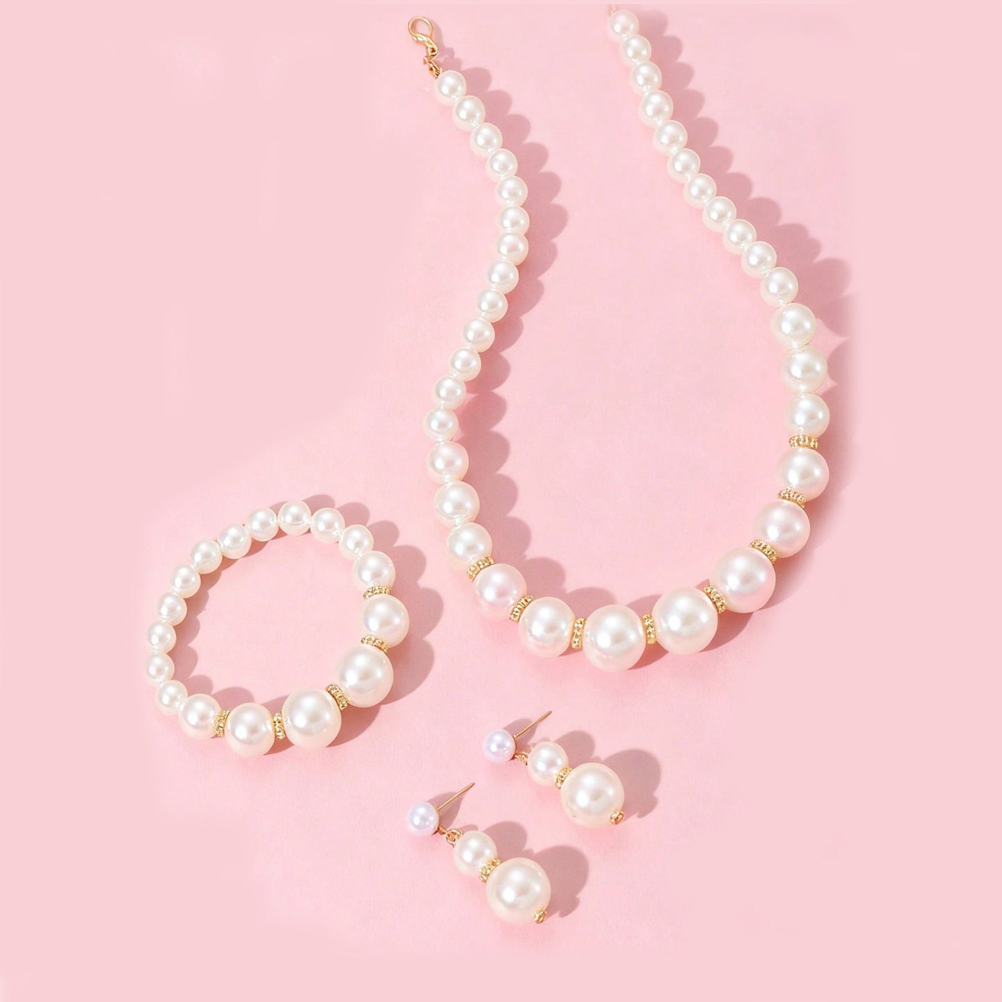 Dulce collar de perlas de estilo vintage para niñas con colgante geométrico en cadena de perlas para edades de 3 a 10+ años