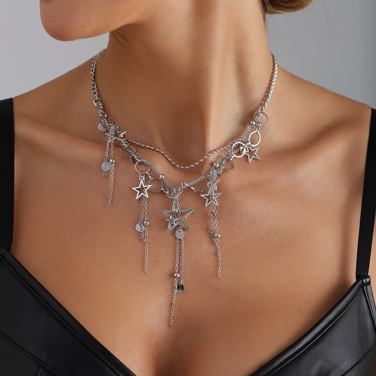 Minimalist Geometric Star Plated Alloy Tassel Necklace for Women