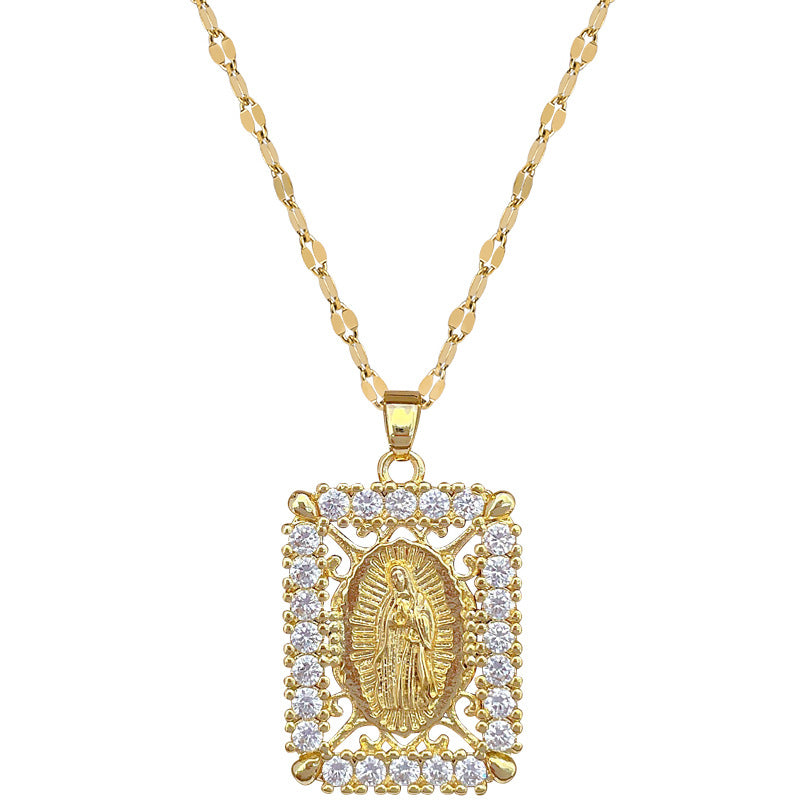 Collar con colgante de luna geométrica minimalista para mujer y hombre en acero de titanio con incrustaciones de diamantes de imitación en cadena de acero de titanio
