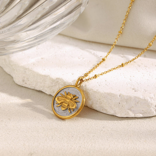 Collana con ciondolo a moneta ape geometrica minimalista in acciaio inossidabile placcato oro 18 carati da donna