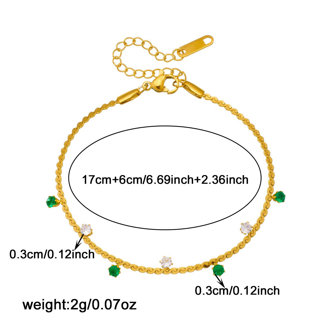 Gold Plated Stainless Steel Rope Chain Bracelet with Geometric Rhinestone Pendant