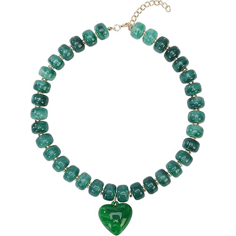 Casual Minimalist Heart Geometric Acrylic Pendant Resin Beaded Necklace for Women