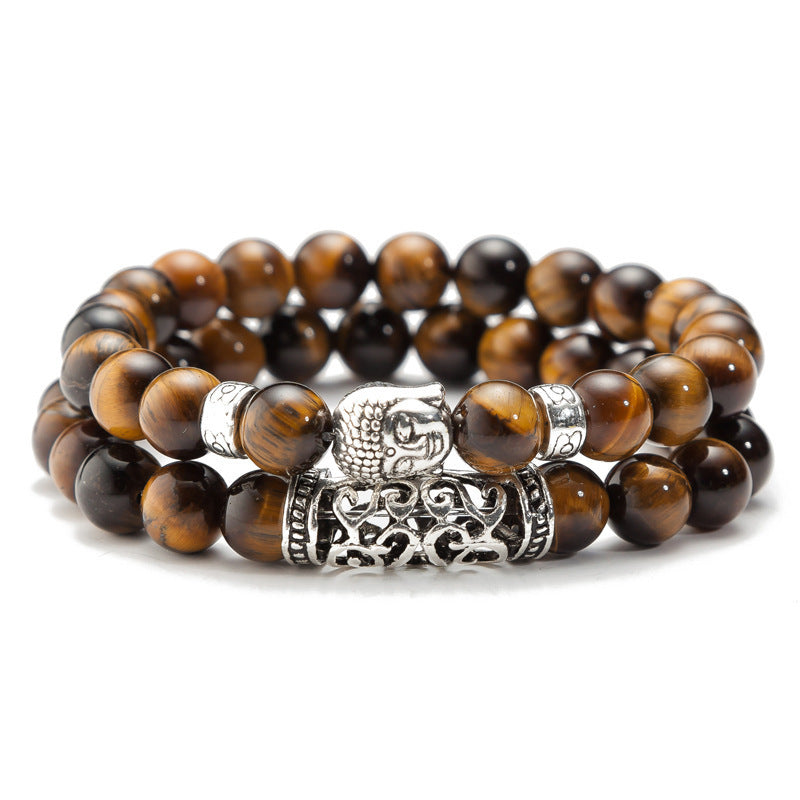 Casual Unisex Alloy Beaded Bracelet with Lava Rock and Tiger Eye