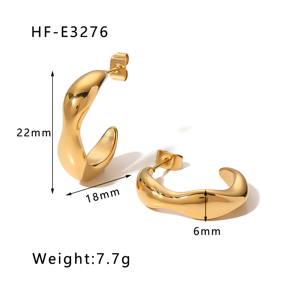 Ins Style Heart Shaped 18K Gold Plated Titanium Steel Statement Earrings with Geometric and Irregular Circle Design