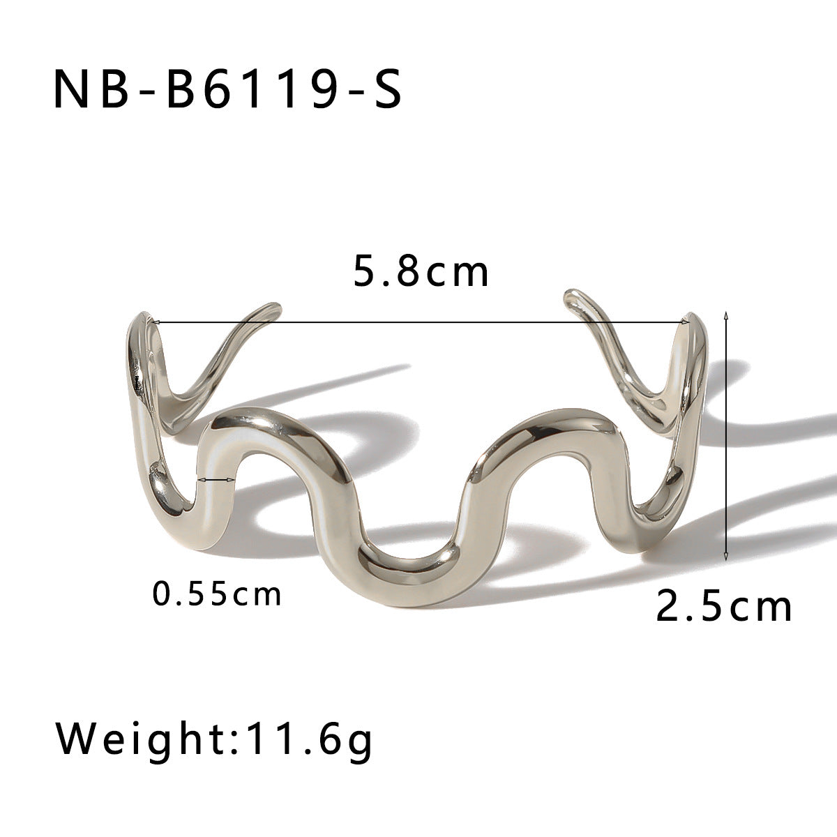 Bracciale da donna in acciaio inossidabile a onda geometrica con placcatura in oro 18 carati