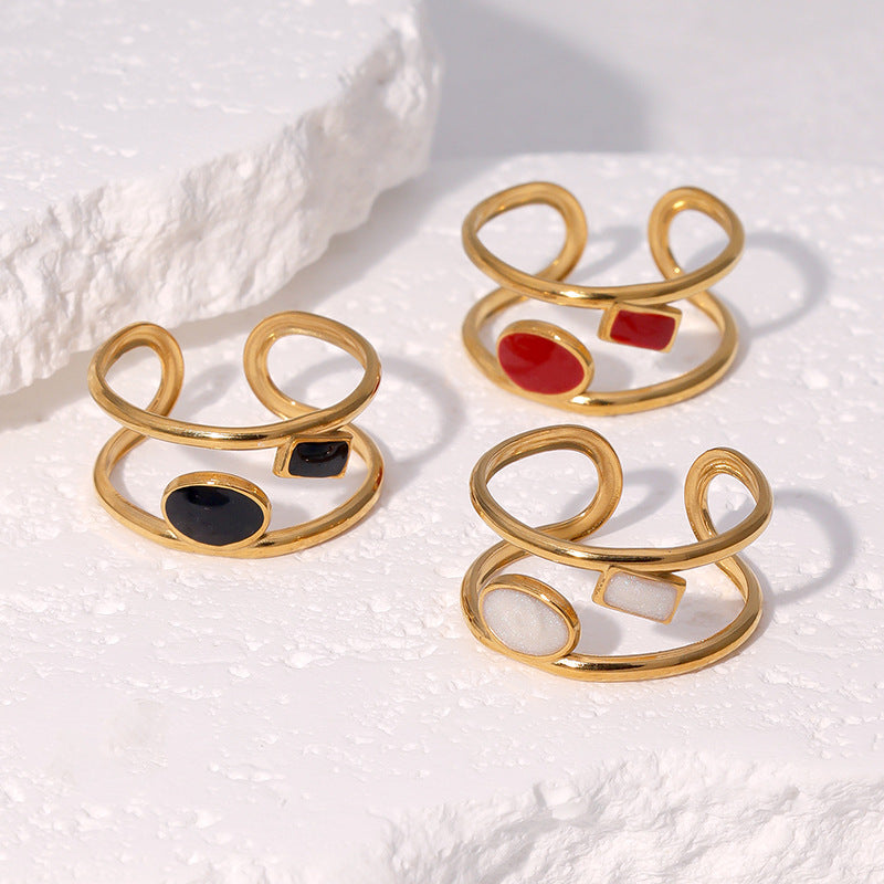 Vintage Minimalist Geometric Open Ring 18K Gold Plated Stainless Steel Jewelry for Women
