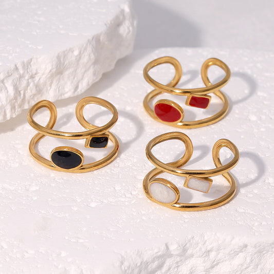 Anillo Abierto Geométrico Minimalista Vintage Chapado en Oro de 18 quilates de Acero Inoxidable Joyería para Mujer