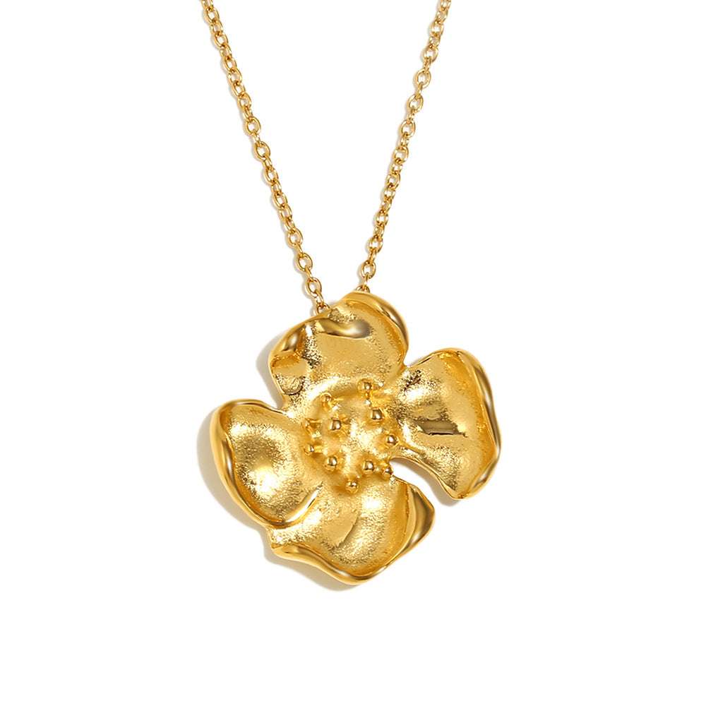 Vintage Floral Pendant Necklace for Women with Geometric Shape, 316L Stainless Steel Base and 18K Gold Plating