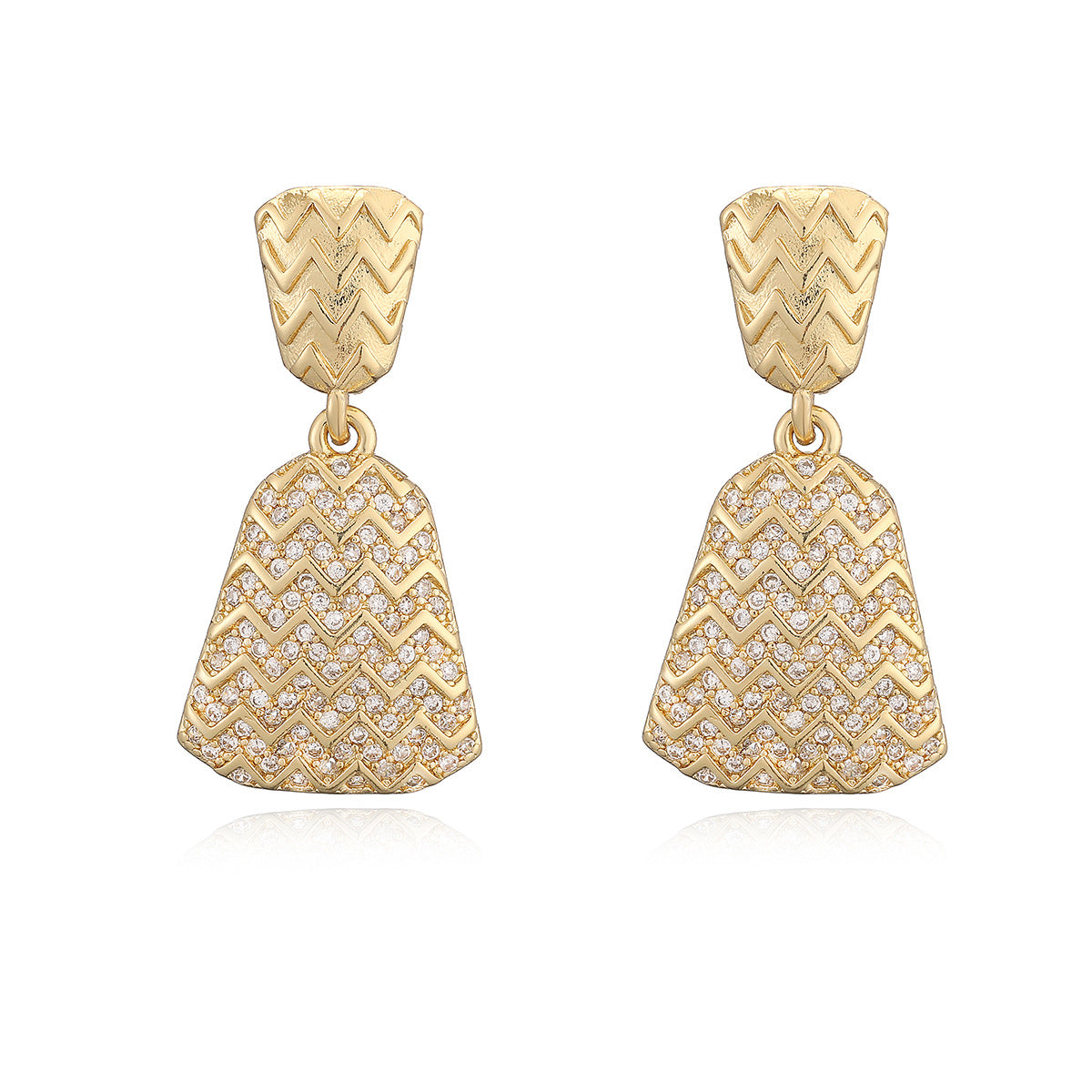 Minimalist Elegant 18K Gold Plated Brass Geometric Cubic Zirconia Drop Earrings for Women