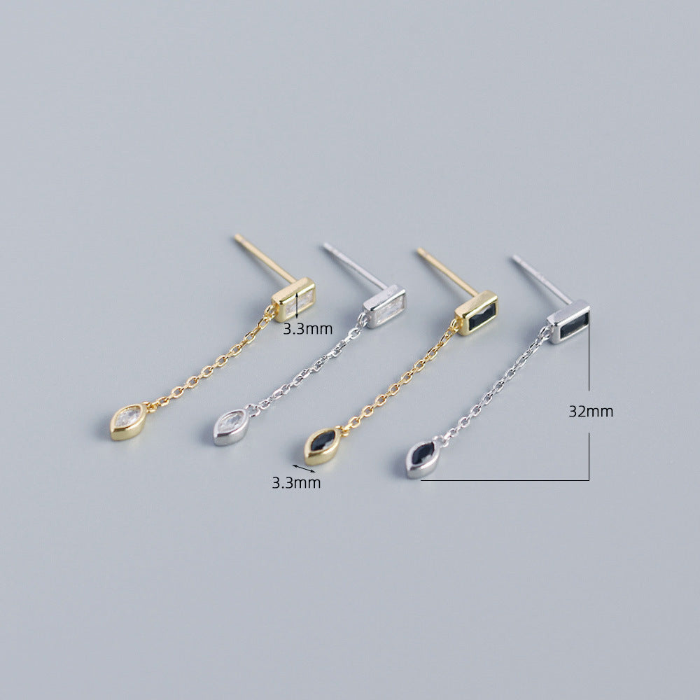 Orecchini pendenti da donna con nappine in argento sterling 925 minimalista, rettangolari intarsiati con diamanti