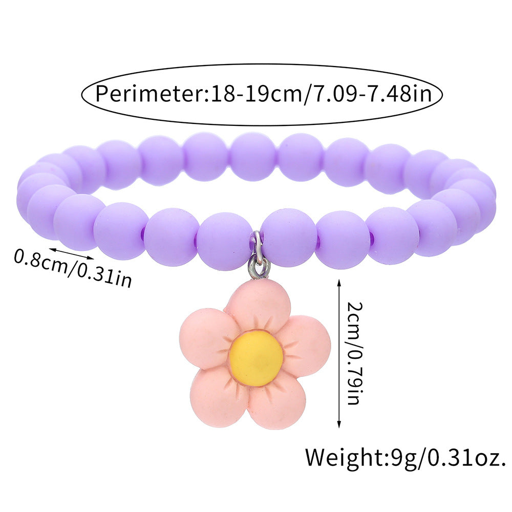 Playful Acrylic Rainbow Heart Stackable Bracelet Set for Kids with Cartoon Charm and Dopamine-Inspired Colorful Design
