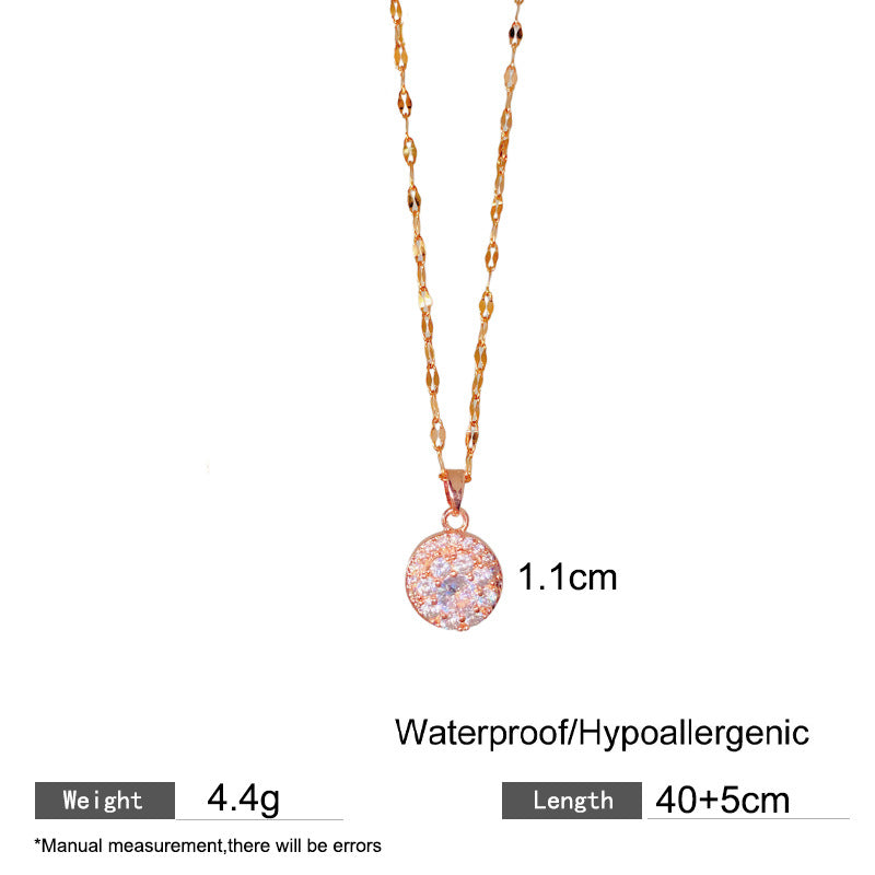 Sweet Sporty Rotatable Cubic Zirconia Floral Titanium Steel Necklace for Women