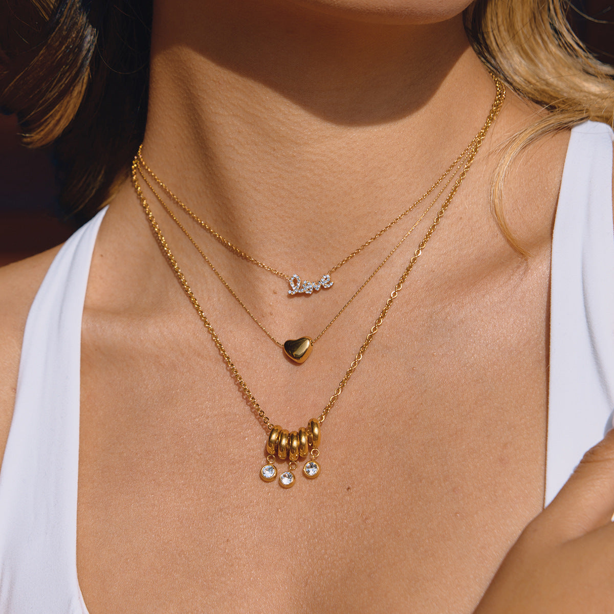 Minimalist 18K Gold Plated Heart Geometric Stainless Steel Necklace for Women